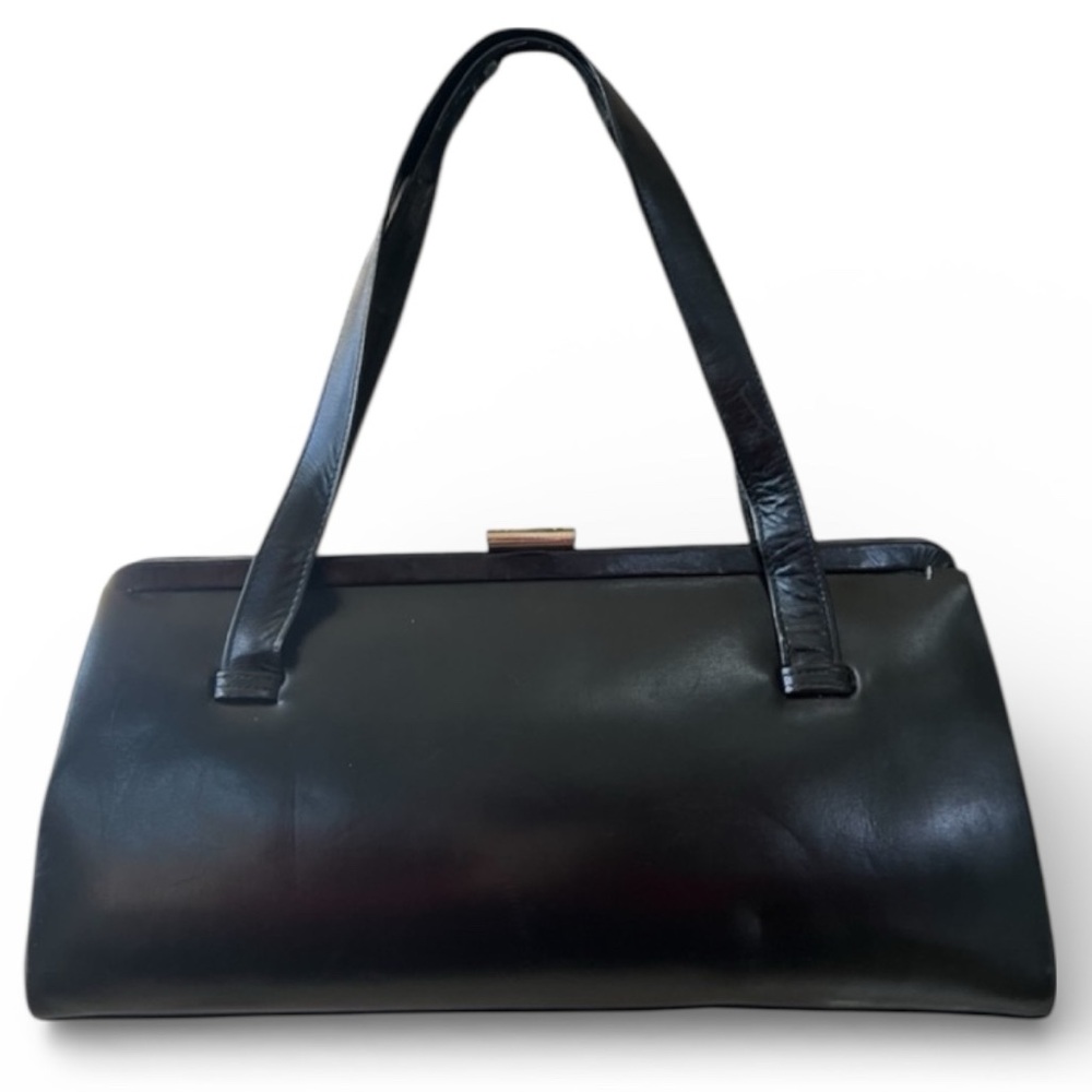 Paris Made In France Vintage 1950’s Black Leather Handbag